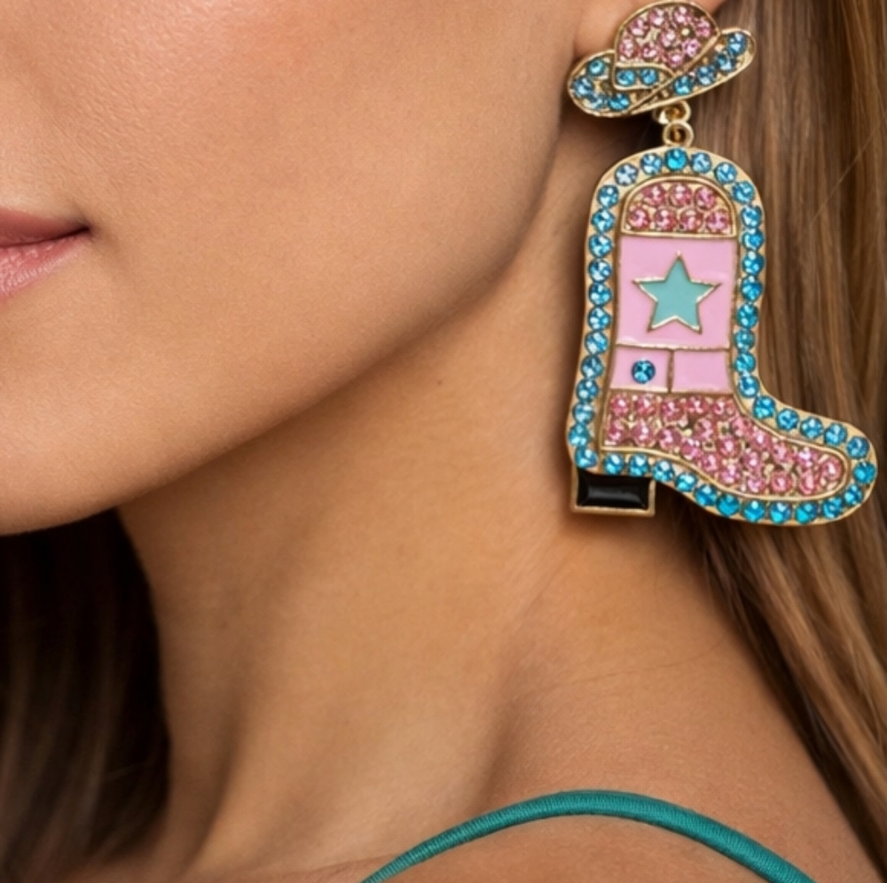 Colorful Cowboy Boot Earrings Western Cowgirl Rodeo Statement Jewelry